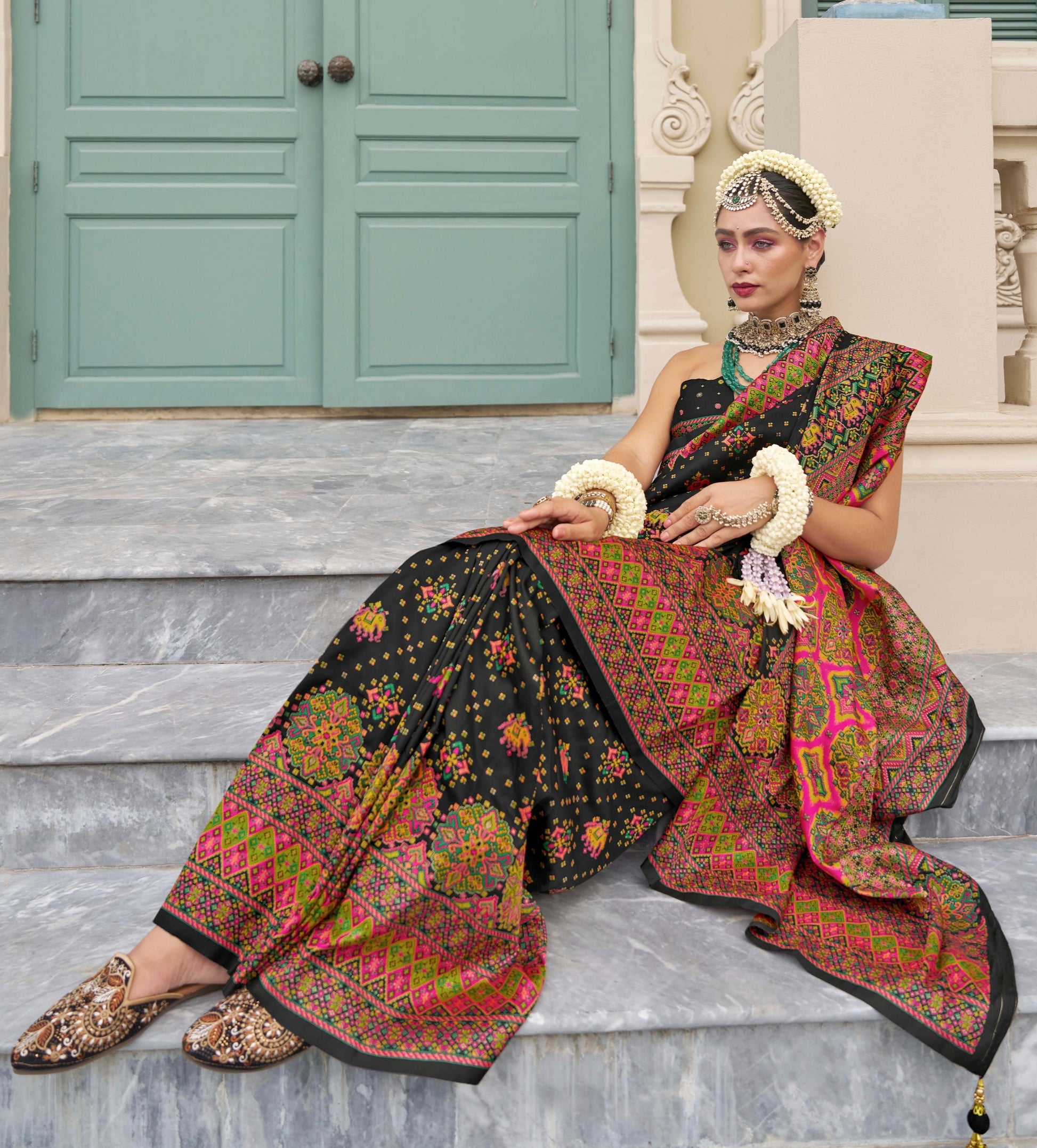 Black Banarasi Silk Saree with Kashmiri Weaving & Meenakari Accents