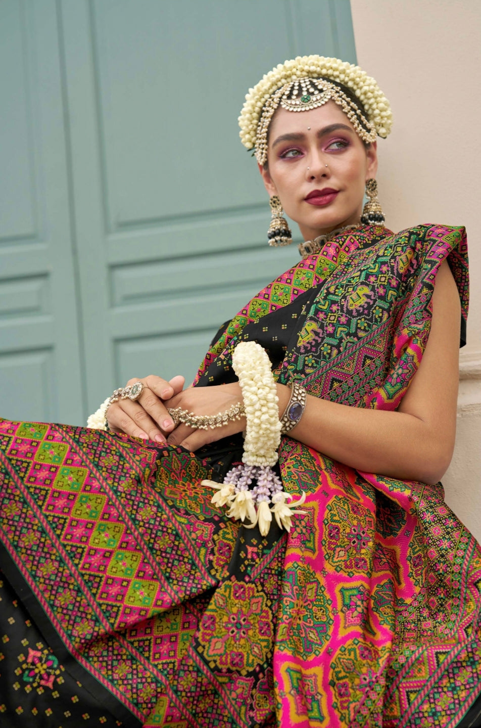 Black Banarasi Silk Saree with Kashmiri Weaving & Meenakari Accents