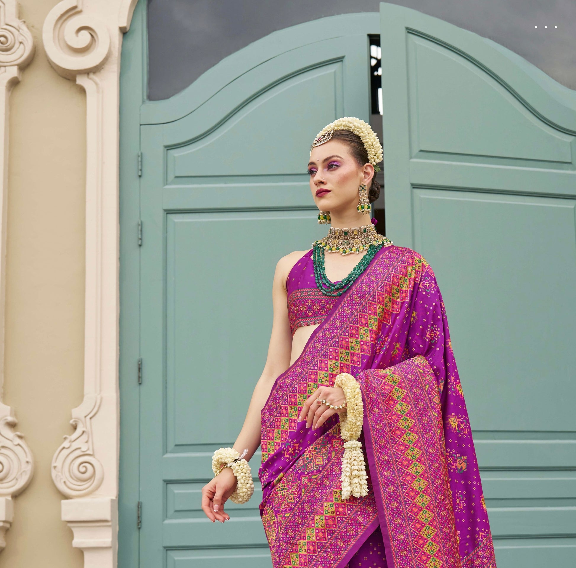 Purple Banarasi Silk Saree & Kashmiri Weaving & Multicolor Meenakari