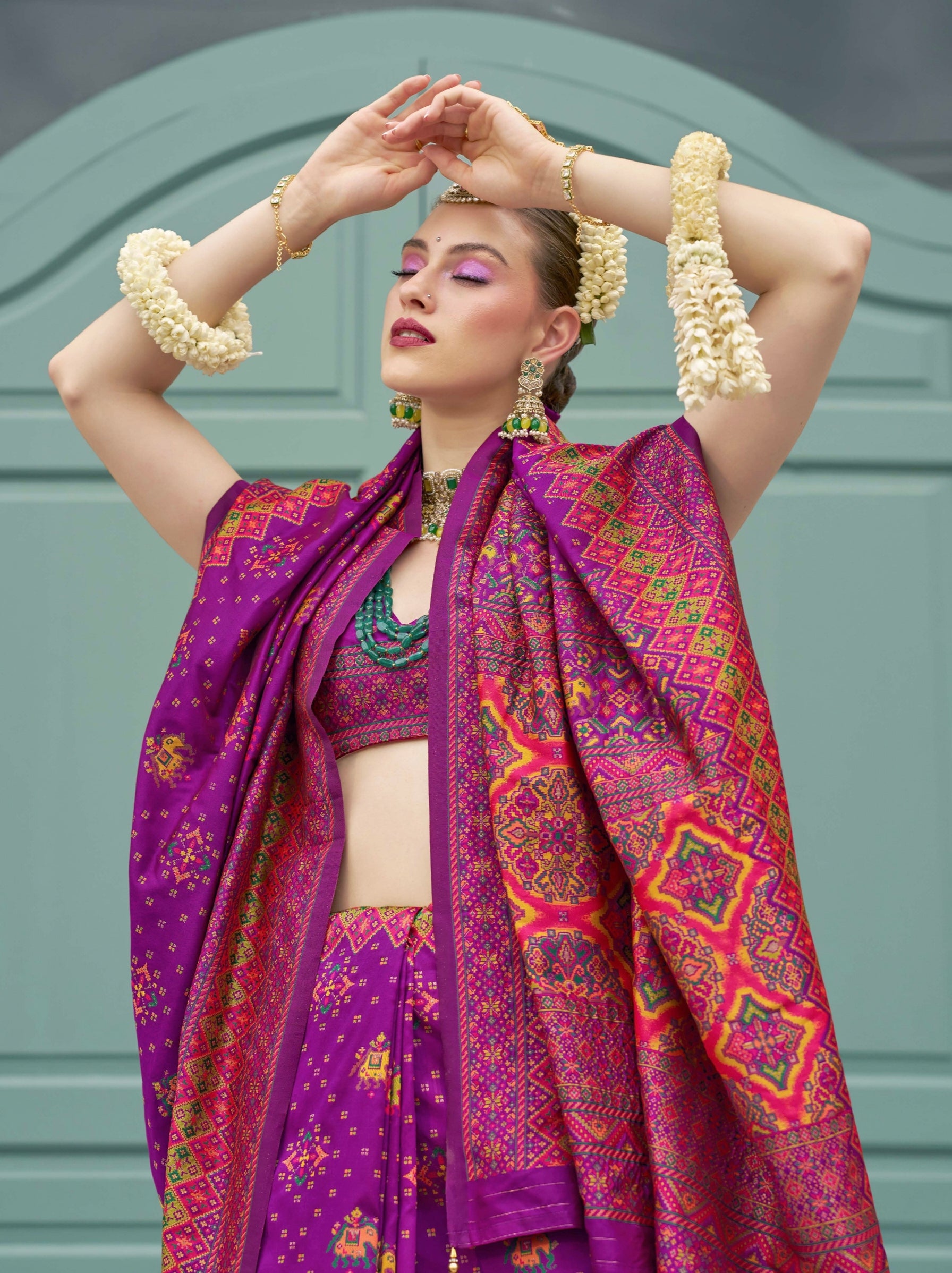 Purple Banarasi Silk Saree & Kashmiri Weaving & Multicolor Meenakari