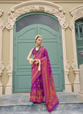 Purple Banarasi Silk Saree & Kashmiri Weaving & Multicolor Meenakari