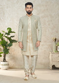 Light Green Indo Western Suit with Embroidered Cotton Silk Jacket