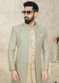 Light Green Indo Western Suit with Embroidered Cotton Silk Jacket