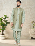 Pastel Green Indo Western Suit with Embroidered Cotton Silk Jacket