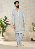 Light Grey Indo Western Suit with Subtle Embroidered Jacket