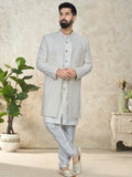 Light Grey Indo Western Suit with Subtle Embroidered Jacket