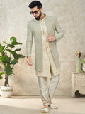 Light Green Indo Western Suit with Embroidered Cotton Silk Jacket