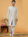 Ivory White Indo Western Kurta Set with Hand-Embroidered Jacket