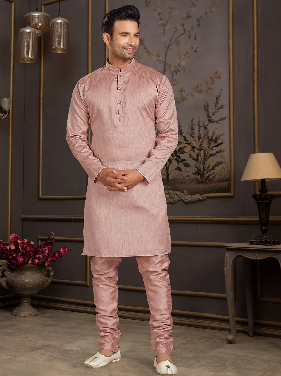 Blush Pink Silk Kurta Pajama for Men