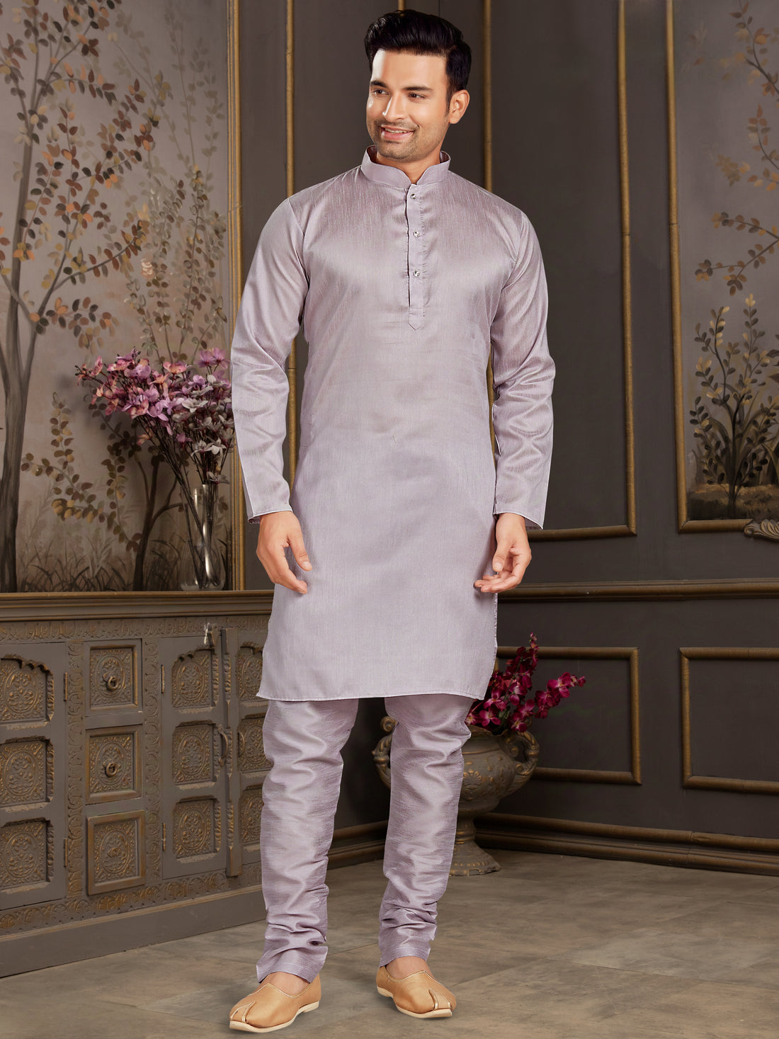 Grey Silk Kurta Pajama for Men