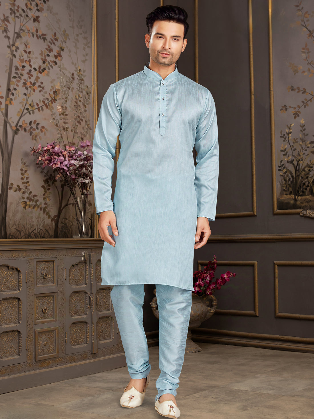 Sky Blue Silk Kurta Pajama for Men