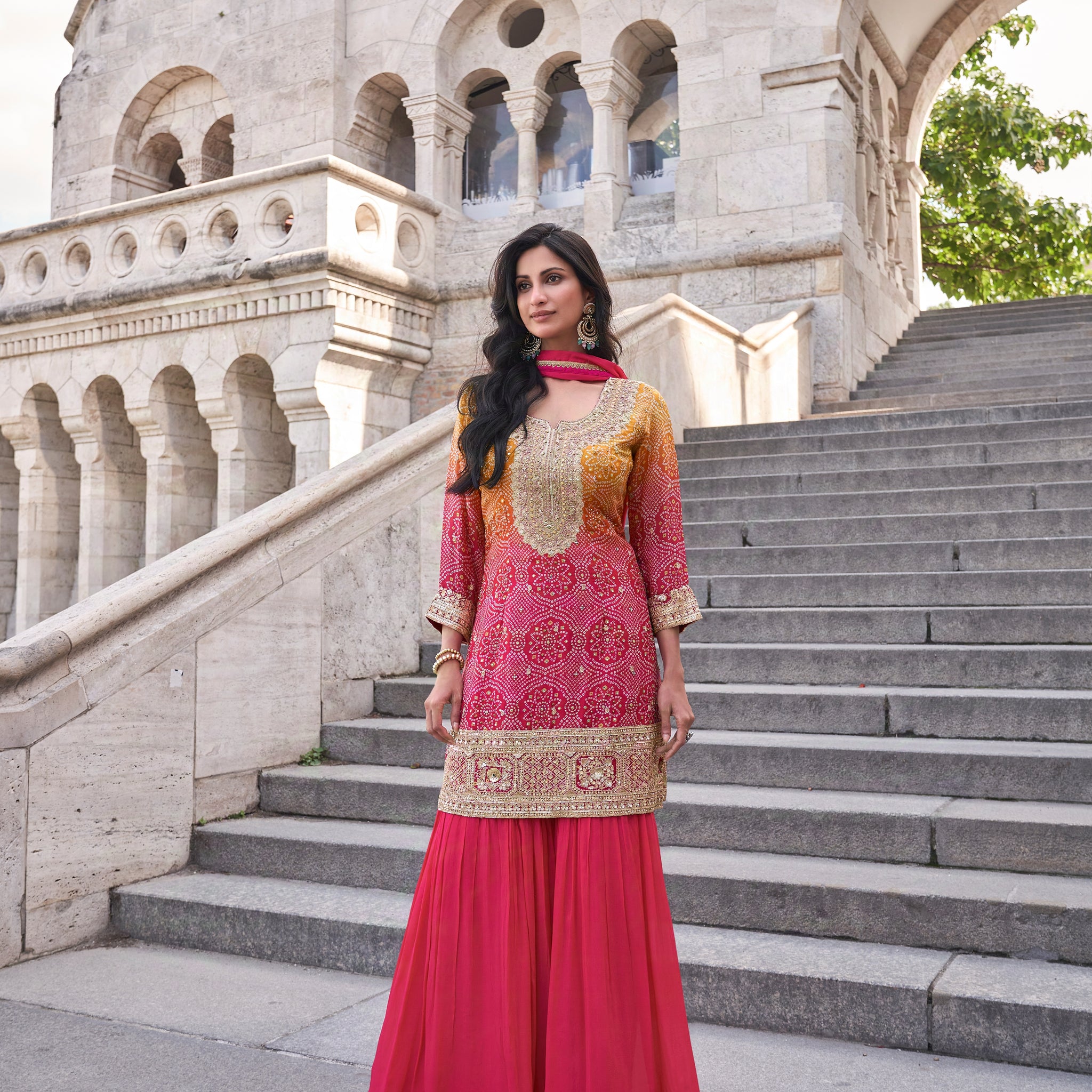 Magenta Pink Embroidered Premium Silk Sharara Suit