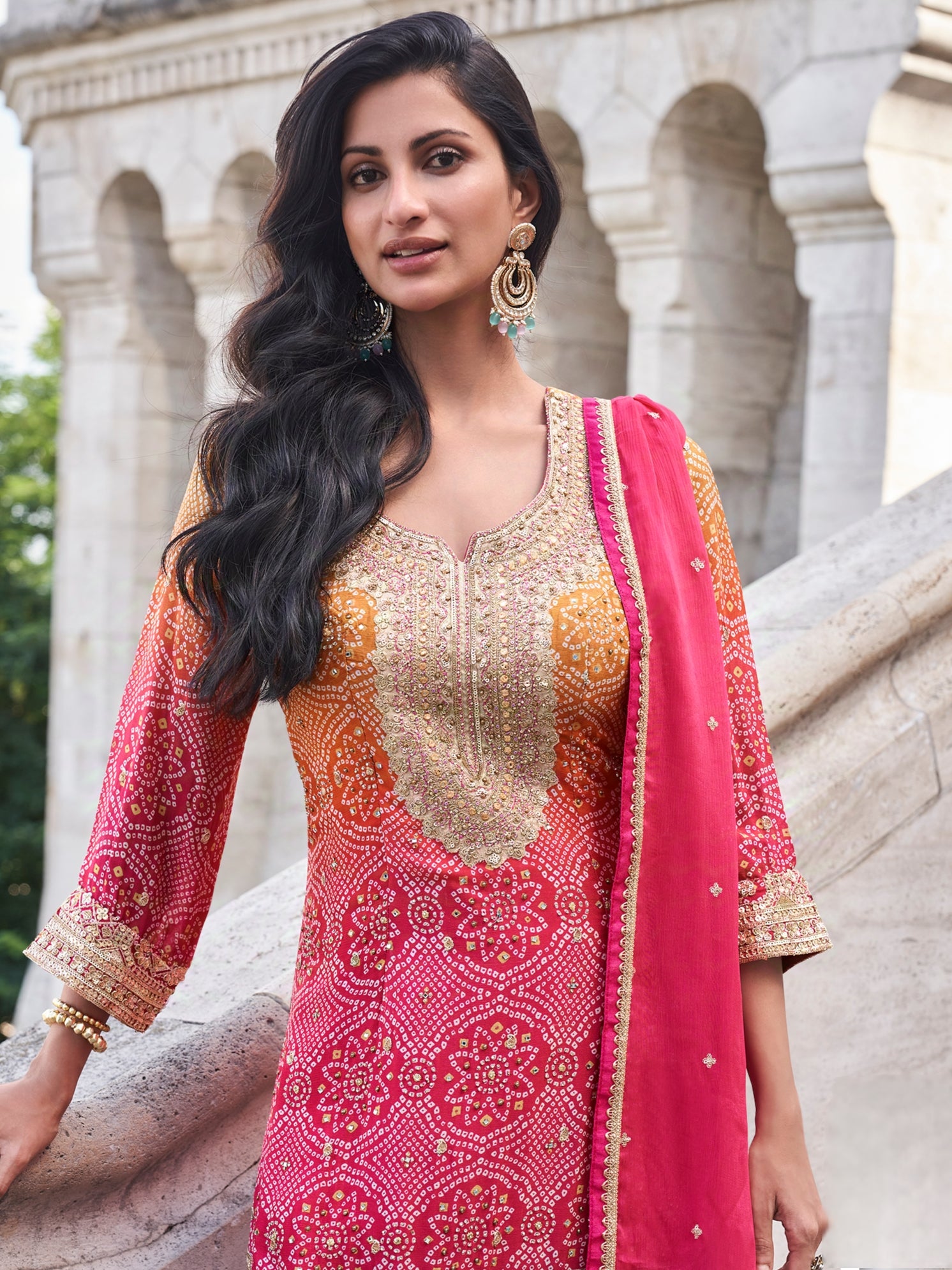 Magenta Pink Embroidered Premium Silk Sharara Suit