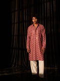 Dusty Pink Men's Kurta with Chikankari Embroidery and Art Silk Bottom