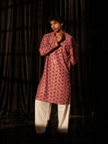 Dusty Pink Men's Kurta with Chikankari Embroidery and Art Silk Bottom