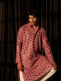 Dusty Pink Men's Kurta with Chikankari Embroidery and Art Silk Bottom