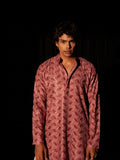 Dusty Pink Men's Kurta with Chikankari Embroidery and Art Silk Bottom