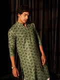 Forest Green Men's Viscose Kurta with Chikankari Embroidery