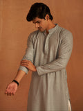 Blue Men's Kurta with Chikankari Embroidery and Art Silk Bottom