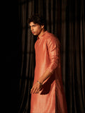 Rust Orange Men's Kurta with Elegant Chikankari Embroidery