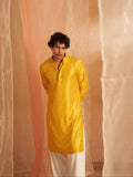 Yellow Men's Kurta with Chikankari Embroidery on Viscose Fabric