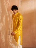 Yellow Men's Kurta with Chikankari Embroidery on Viscose Fabric