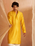 Yellow Men's Kurta with Chikankari Embroidery on Viscose Fabric