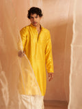 Yellow Men's Kurta with Chikankari Embroidery on Viscose Fabric