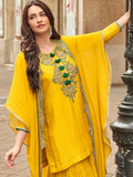 Yellow Embroidered Premium Silk Sharara Suit