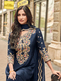 Navy Blue Embroidered Premium Silk Sharara Suit