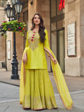 Lime Green Embroidered Premium Silk Sharara Suit