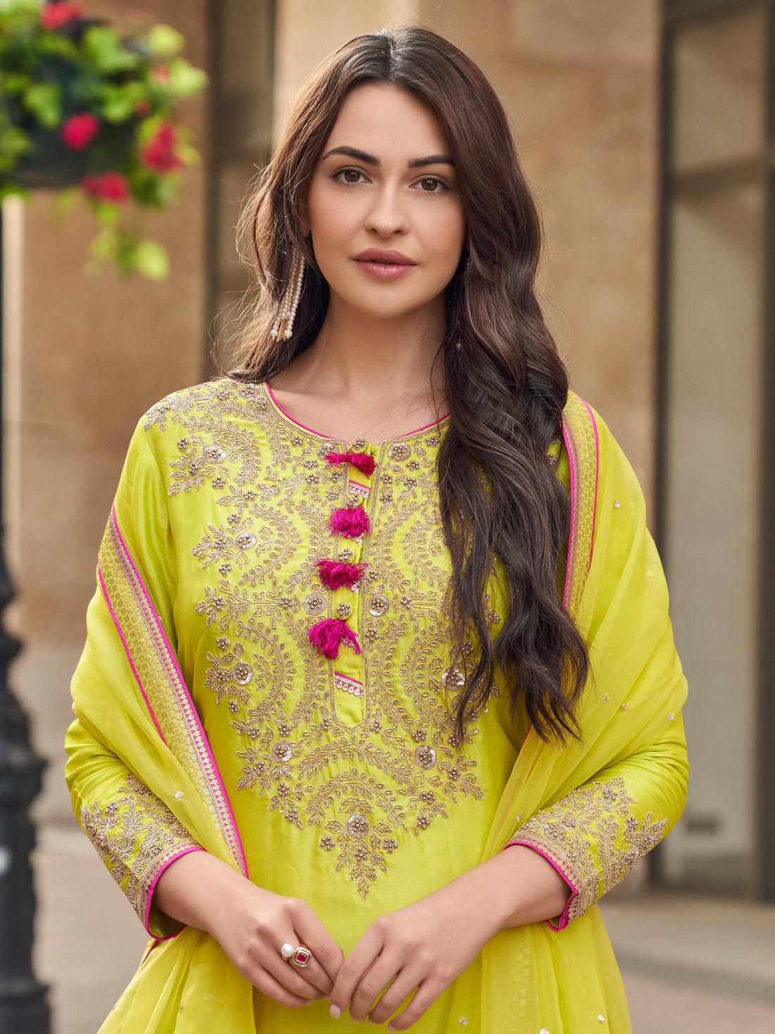 Lime Green Embroidered Premium Silk Sharara Suit