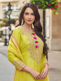 Lime Green Embroidered Premium Silk Sharara Suit