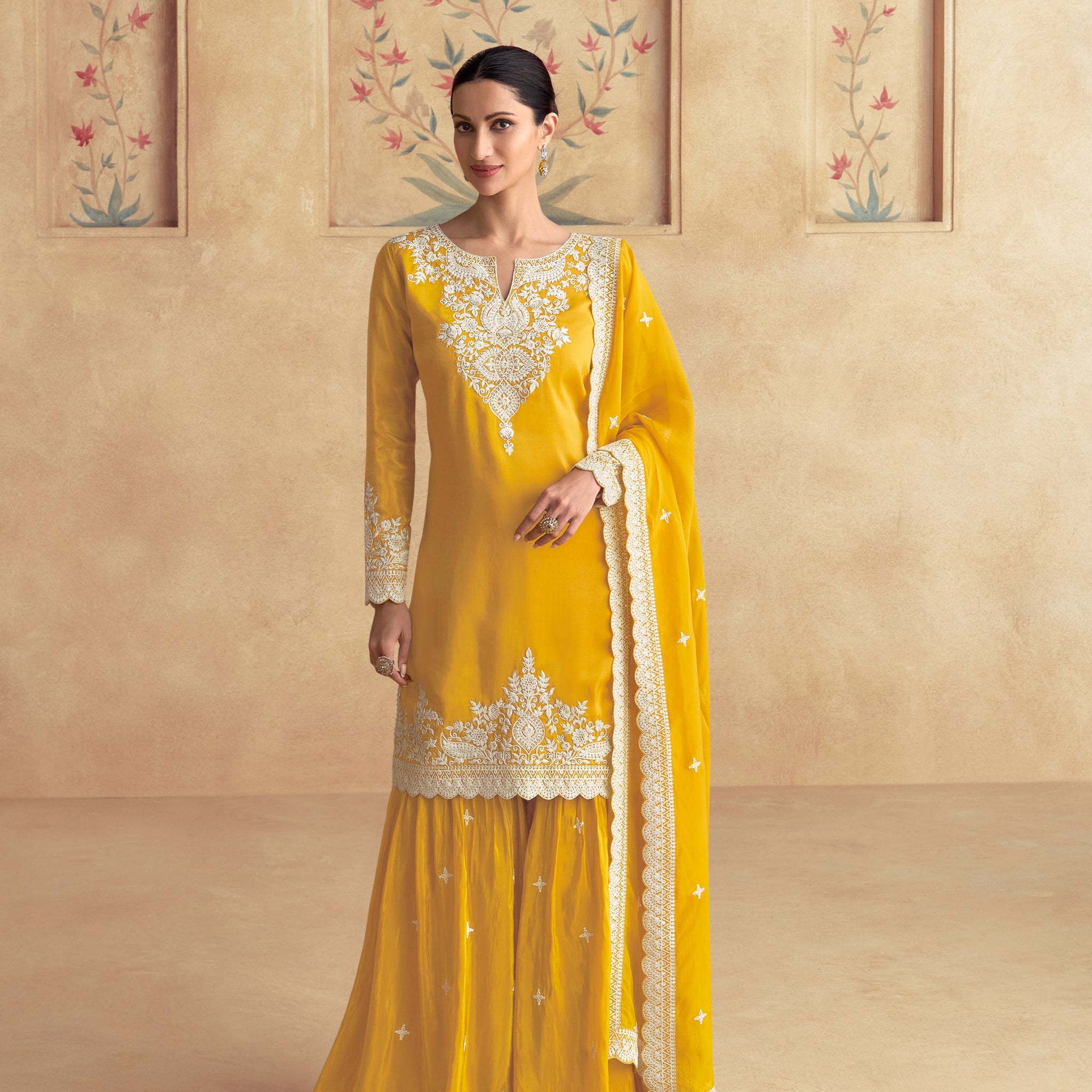 Yellow Simar Silk Designer Sharara Set