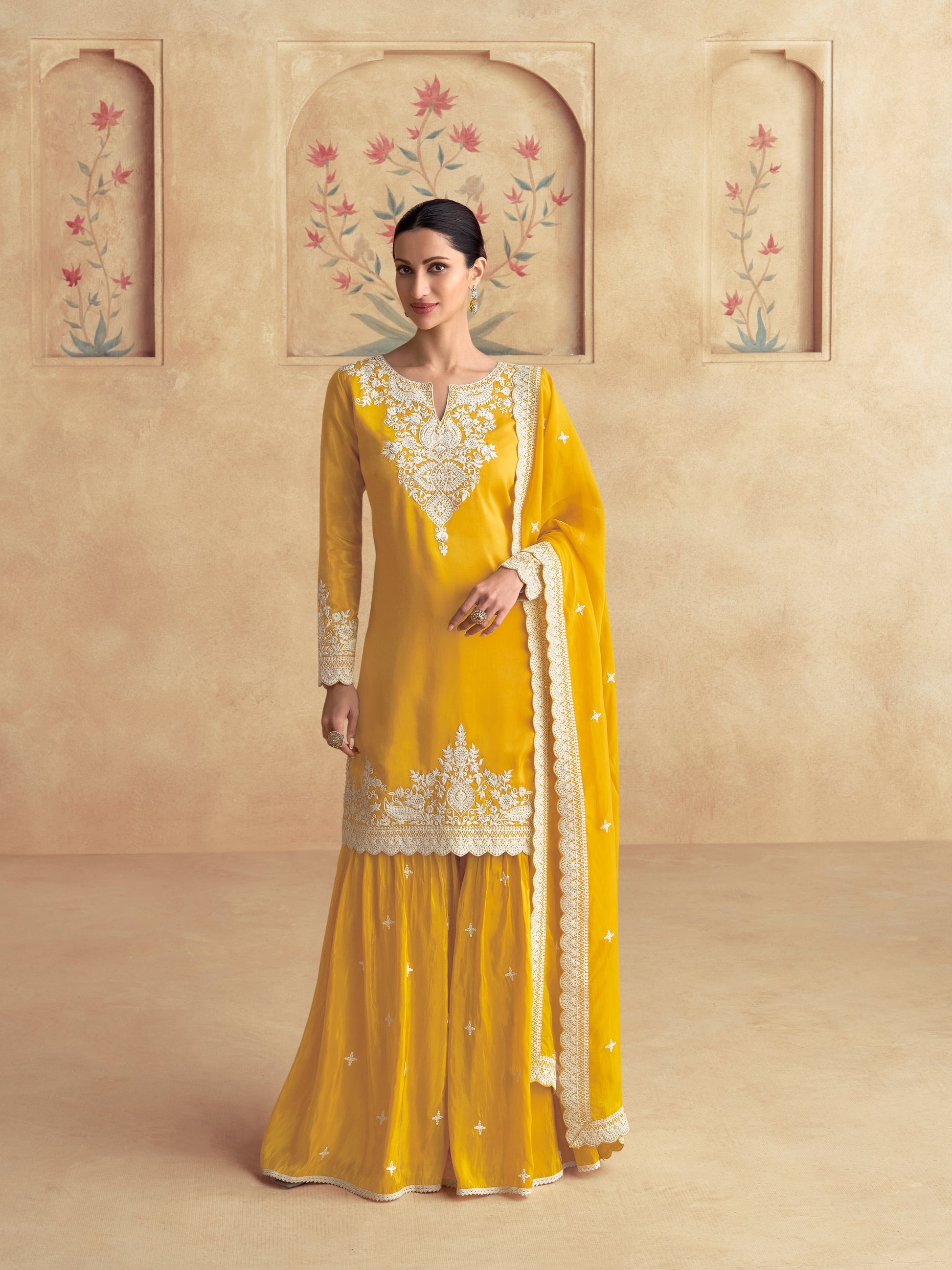 Yellow Simar Silk Designer Sharara Set