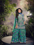 Blue & Green Premium Chinon Silk Sharara Set