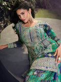 Blue & Green Premium Chinon Silk Sharara Set