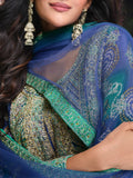 Blue & Green Premium Chinon Silk Sharara Set