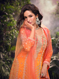 Orange & Green Premium Chinon Silk Sharara Set