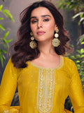 Mustard Yellow Embroidered Jacquard Silk Palazzo Set