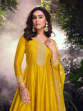 Mustard Yellow Embroidered Jacquard Silk Palazzo Set