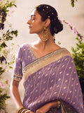 Lavender Zari Weaving Sequence Embroidered Banarasi Saree