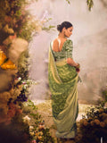 Parrot Green Zari Embroidered Banarasi Saree