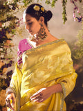 Yellow Tissue Silk Gold Zari Embroidered Banarasi Saree