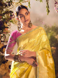 Yellow Tissue Silk Gold Zari Embroidered Banarasi Saree