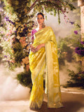 Yellow Tissue Silk Gold Zari Embroidered Banarasi Saree