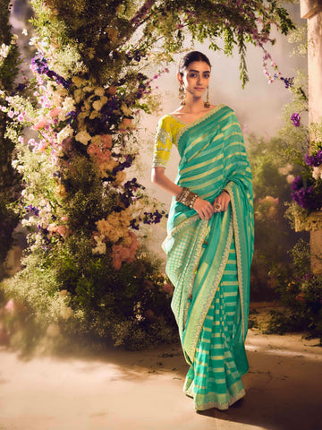 Mint Green Designer Zari Weaving Banarasi Saree