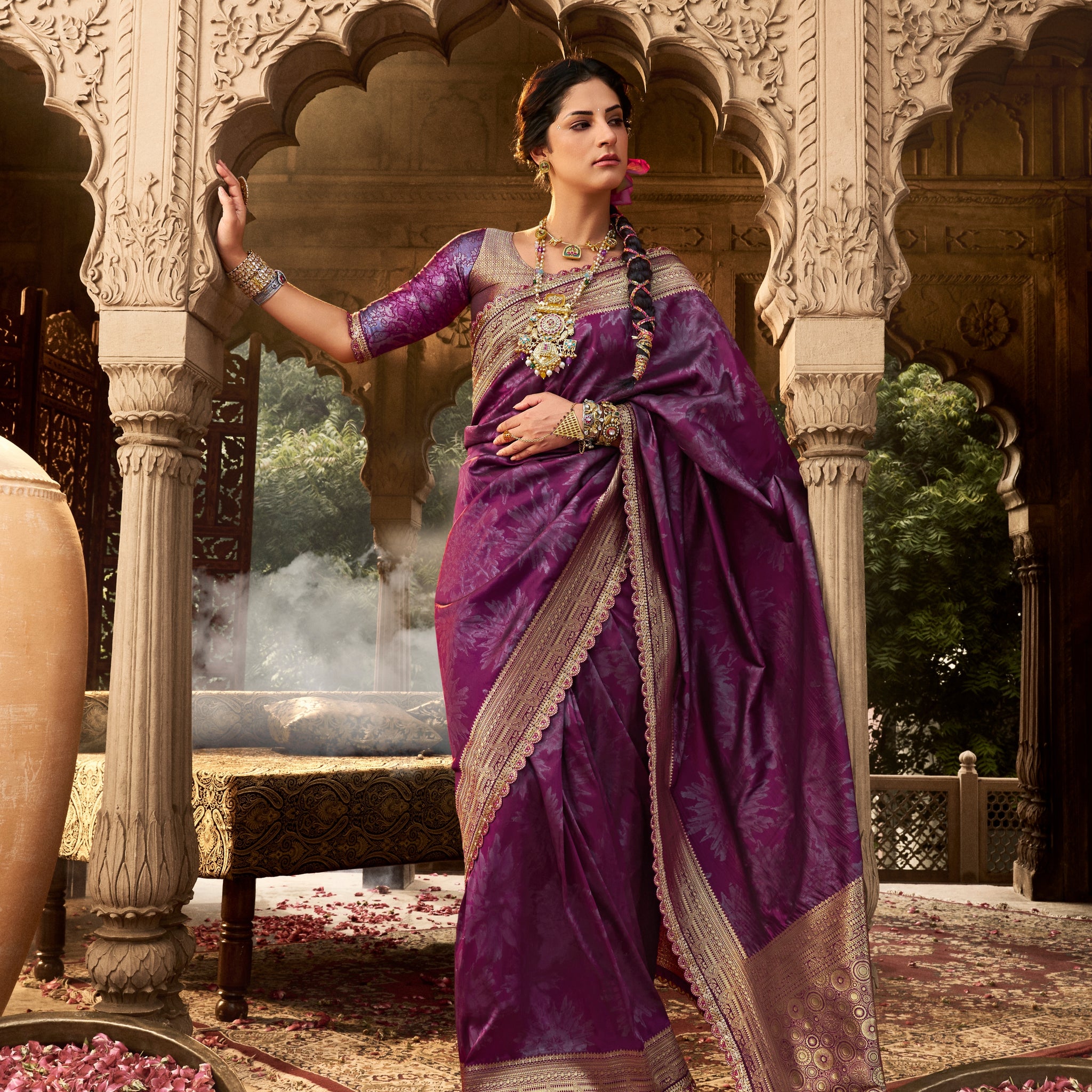 Purple Banarasi Silk Saree with Heavy Pallu