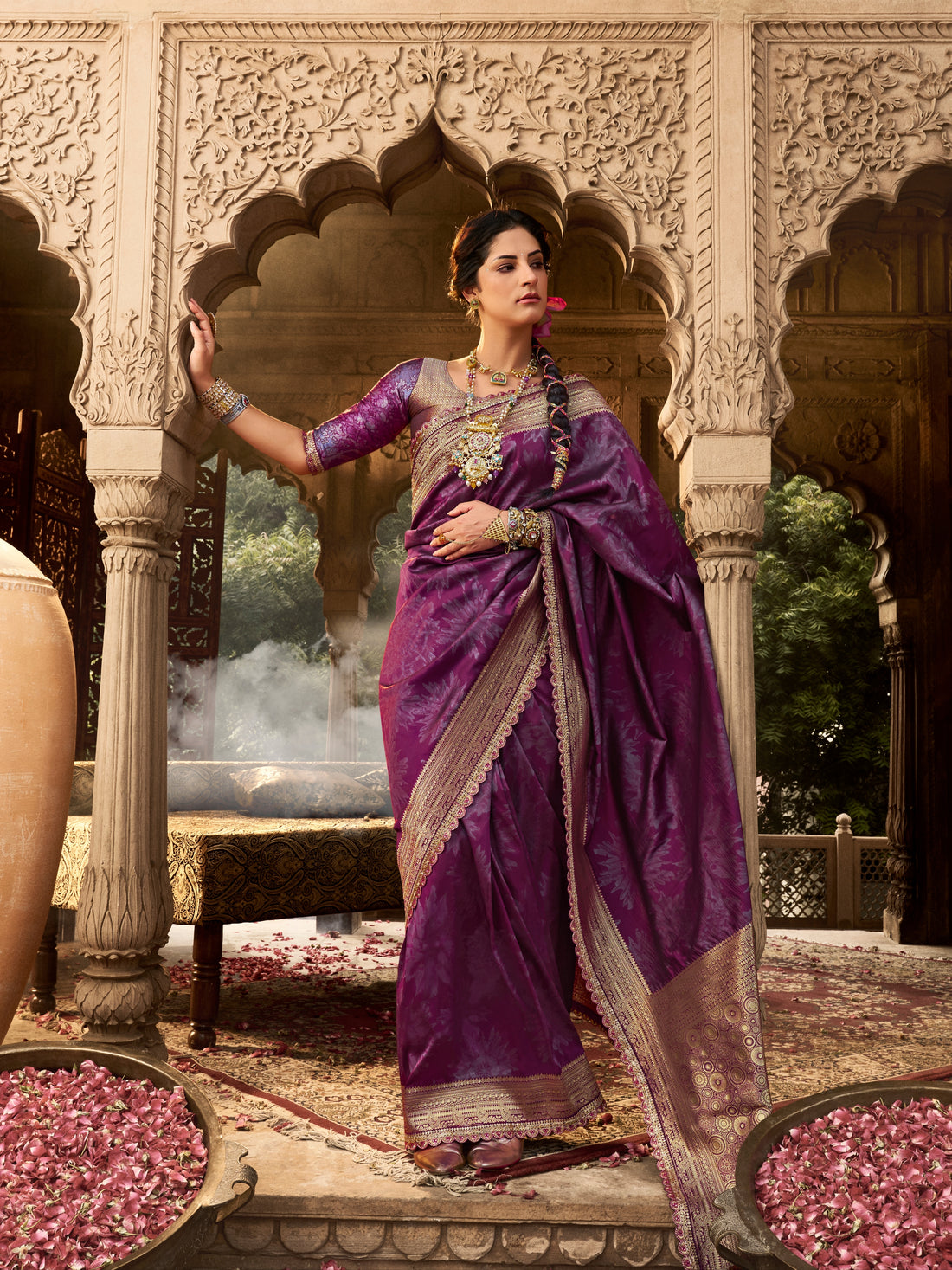 Purple Banarasi Silk Saree with Heavy Pallu