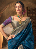 Blue Banarasi Silk Saree with Heavy Pallu